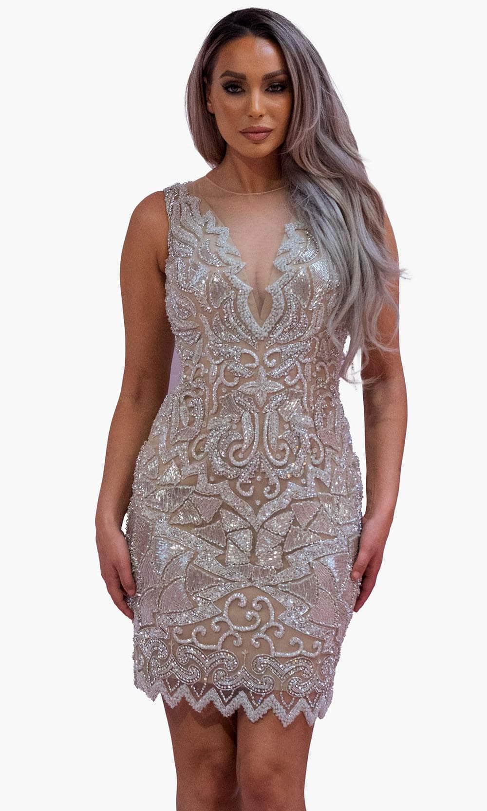 Chic and Holland SD1838 - Illusion Jewel Cocktail Dress - Silhouette Dresses