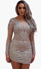 Chic and Holland SD1839 - Fitted Long Sleeve Cocktail Dress - detail view