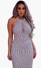 Chic and Holland SD1866 - Halter Bedazzled Cocktail Dress - detail view