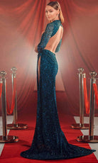 Chic and Holland ZAP120002 - Sequined Long Sleeve Prom Dress