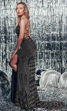 Chic and Holland ZAP120026 - Jeweled Plunging V-Neck Prom Dress - back view