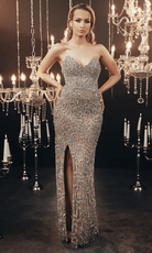 Chic and Holland ZRH440003 - Beaded Evening Gown with Slit - Silhouette Dresses