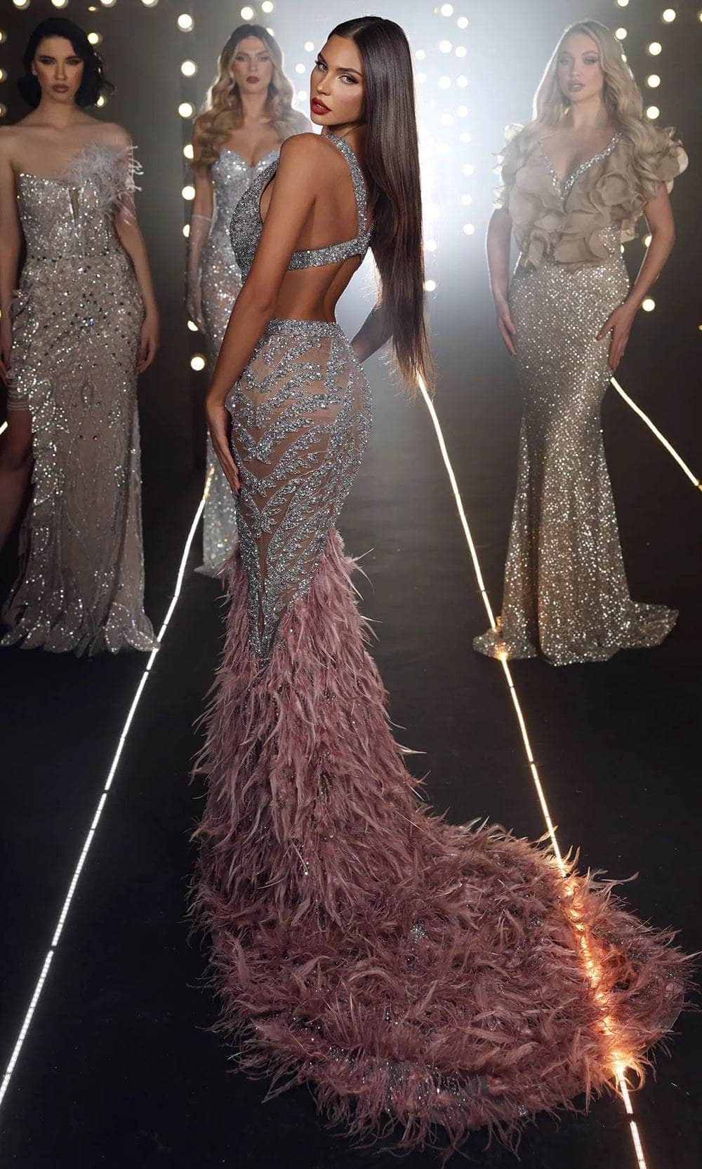 Chic and Holland ZRH440005 - Feather Flare Evening Gown - detail view