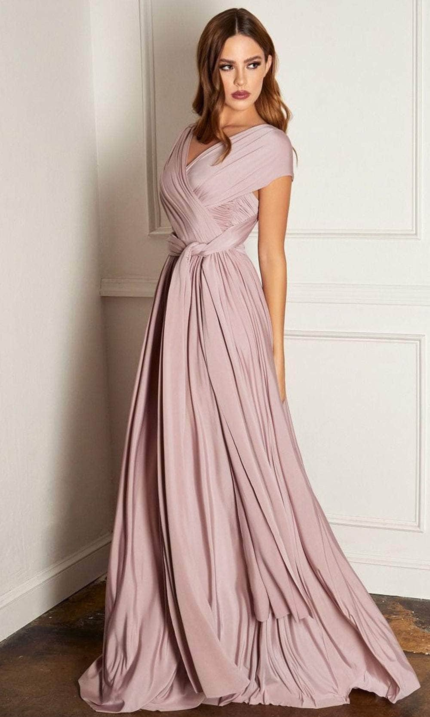 Cinderella Divine CV01 - Ruched V-Neck Evening Gown