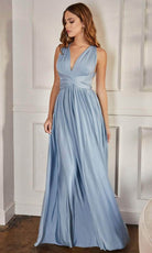 Cinderella Divine CV01 - Ruched V-Neck Evening Gown