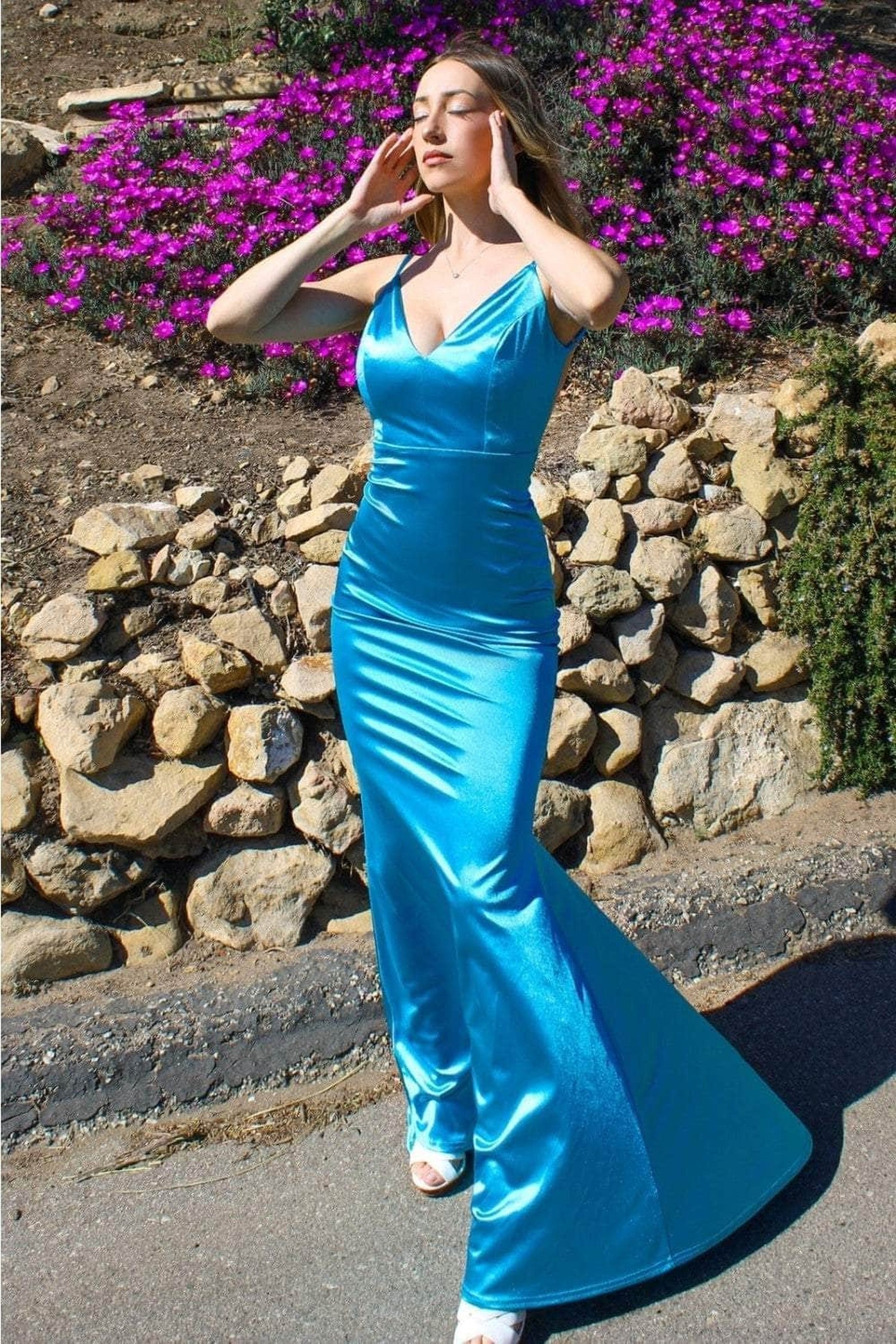 Cinderella Divine SE016 - Long Satin Dress with Open Back