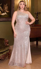 Cinderella Divine CH077 - Sequin Gown with One Shoulder Design