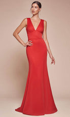 Cinderella Divine CH395 - V-Neck Empire Waist Prom Gown