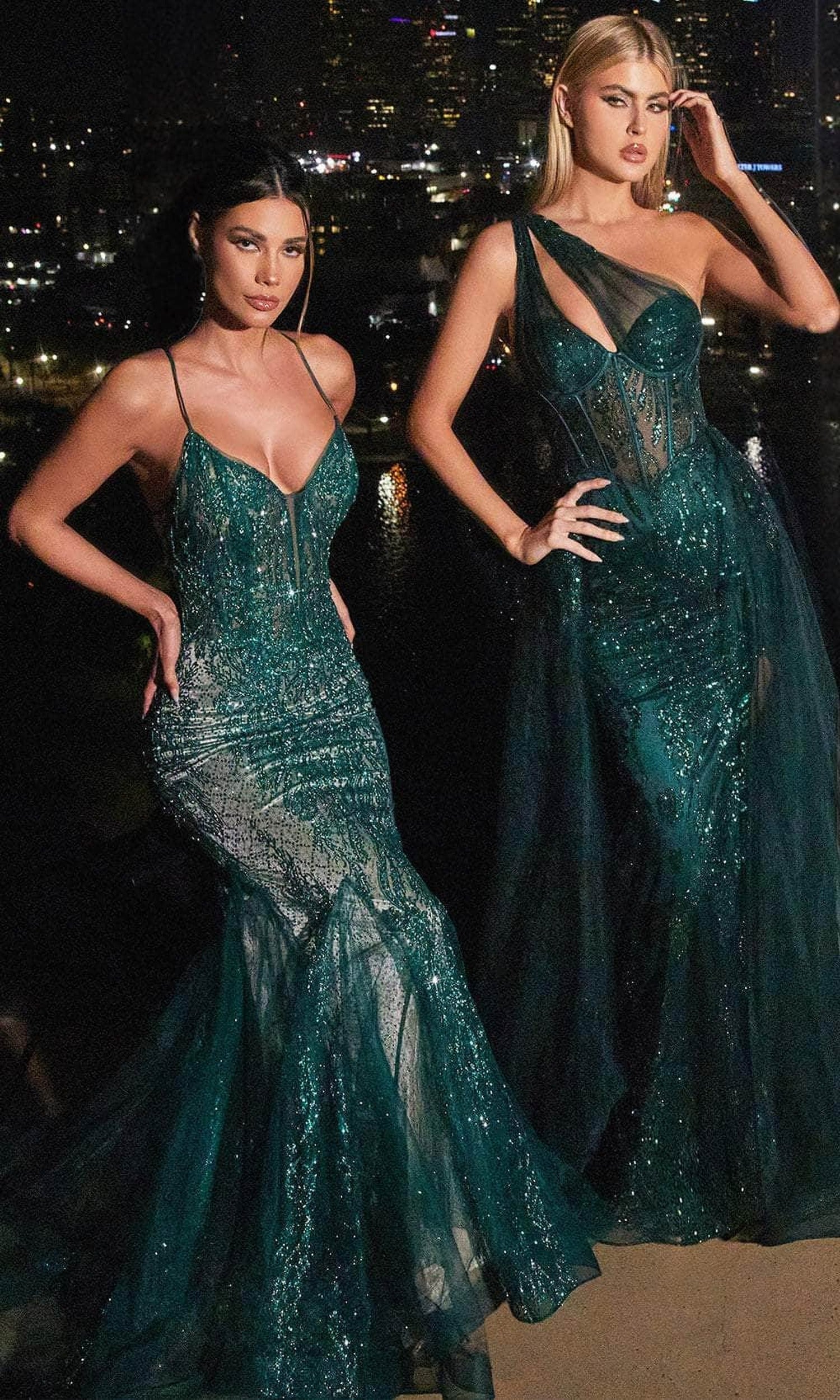 Cinderella Divine J869 - Glittery Asymmetric Sequin Gown