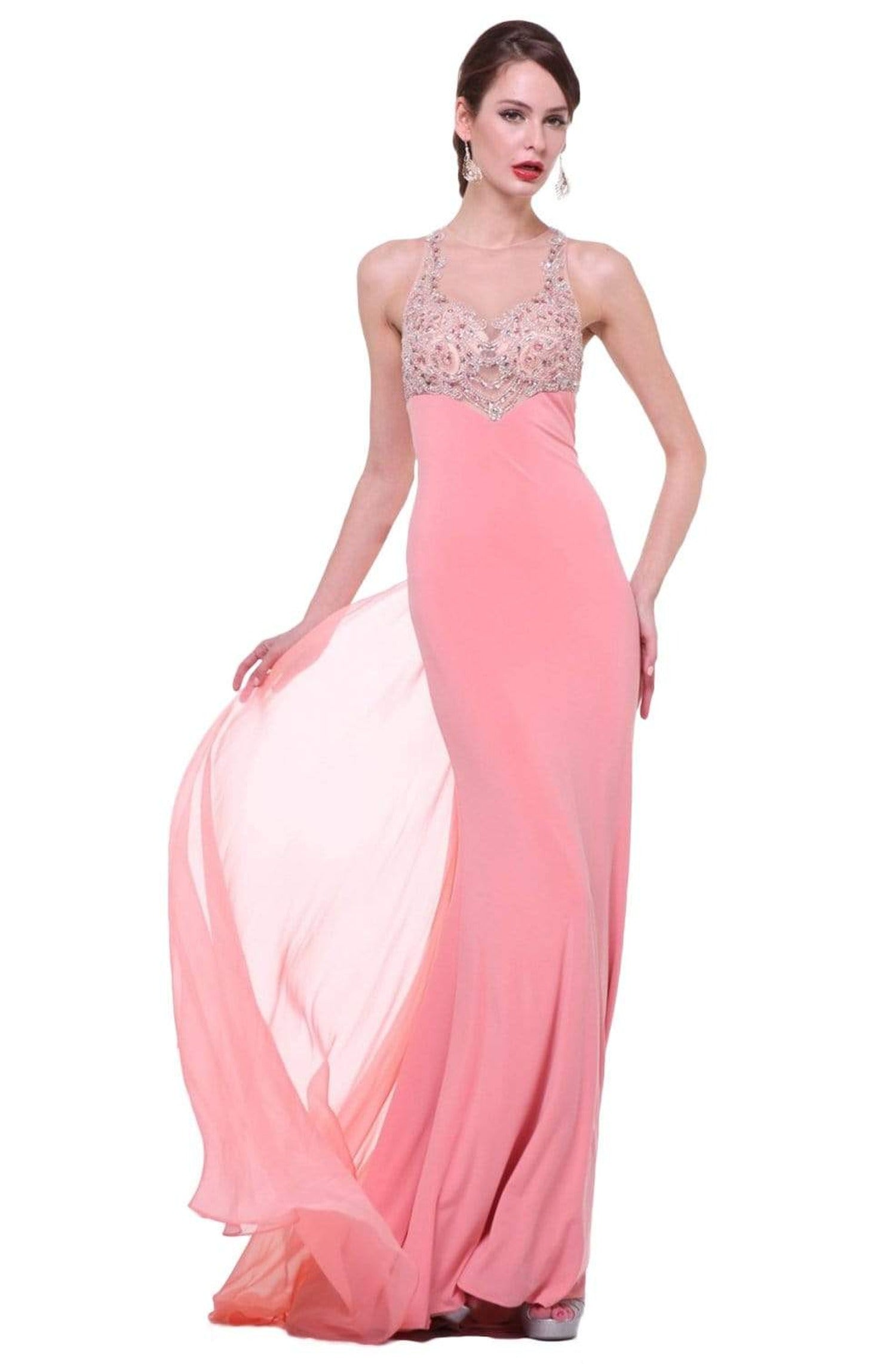 Cinderella Divine - 8744 Beaded Illusion Sheath Dress