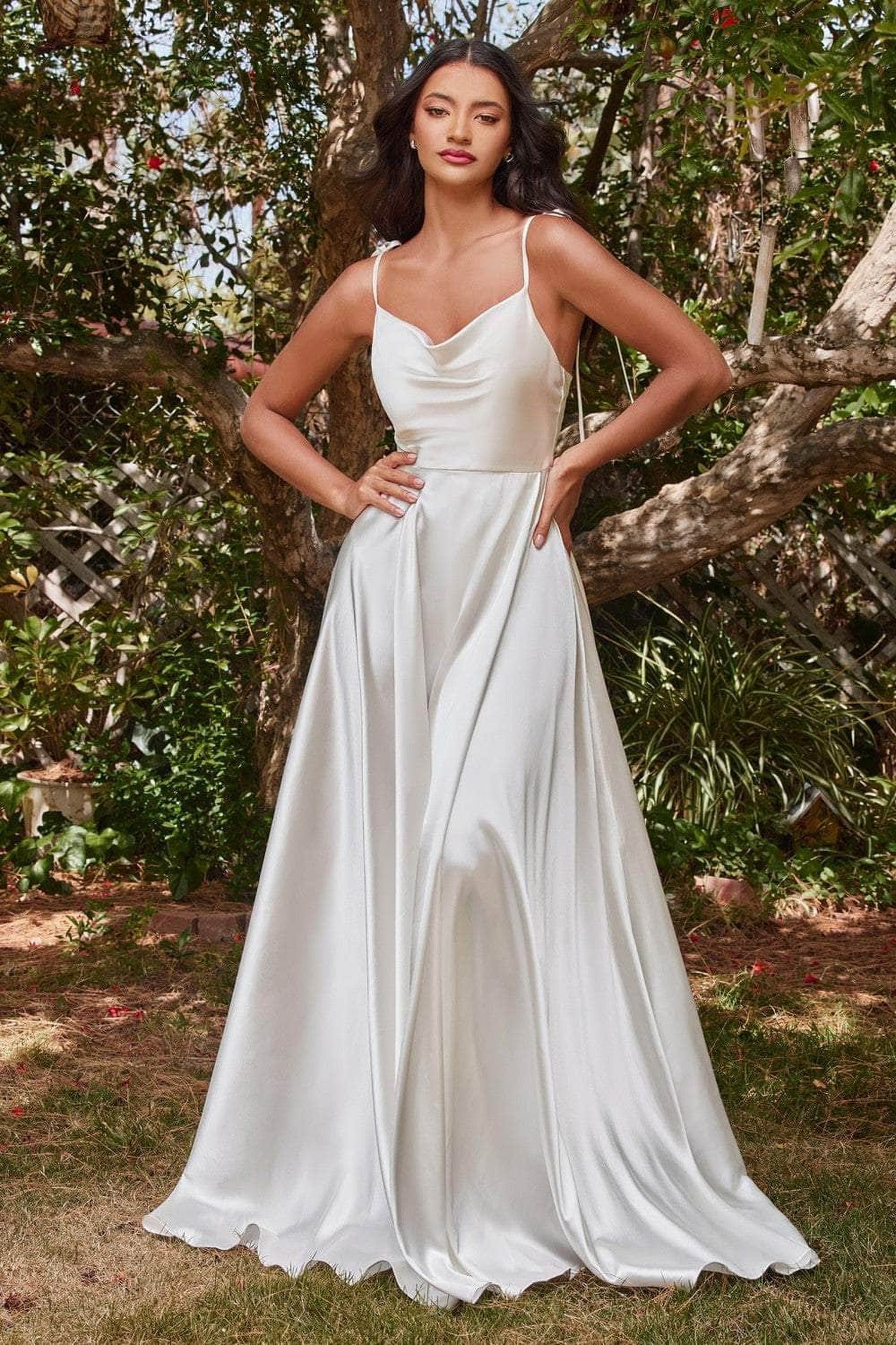 Cinderella Divine - BD104W Sleeveless Satin A-Line Gown