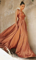 Cinderella Divine - BD105 Tie Strap V-Neck Affordable Prom Gown
