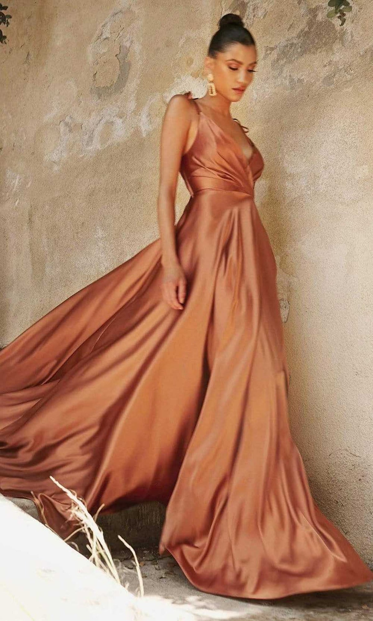 Cinderella Divine - BD105 Tie Strap V-Neck Affordable Prom Gown
