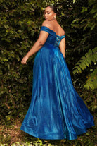 Cinderella Divine - CD210C Metallic Glitter One Shoulder A-Line Gown