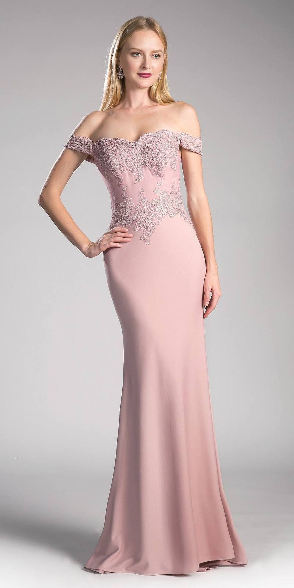 Cinderella Divine - CF158 Off Shoulder Stretch Crepe Satin Gown