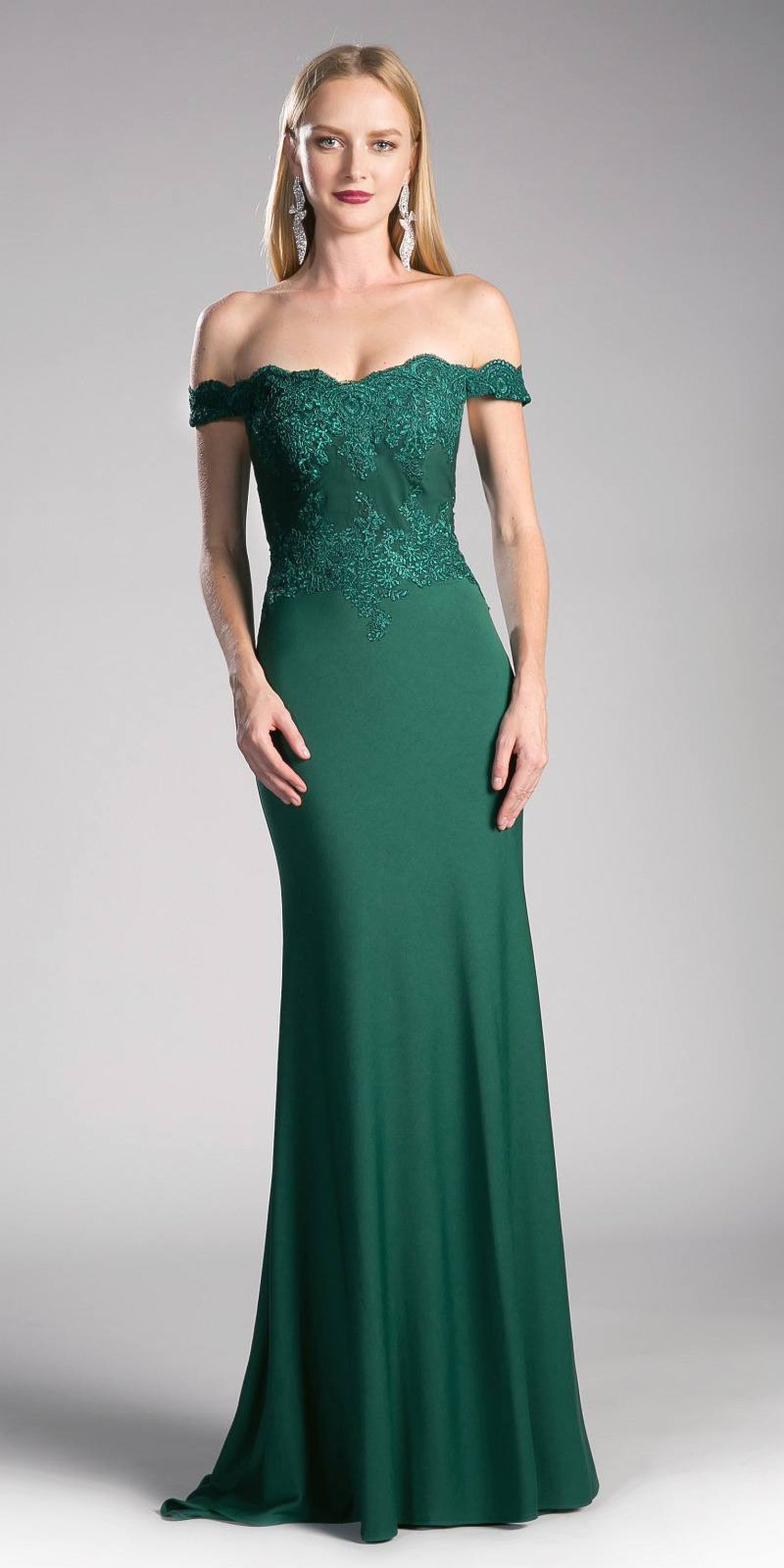 Cinderella Divine - CF158 Off Shoulder Stretch Crepe Satin Gown