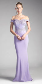 Cinderella Divine - CF158 Off Shoulder Stretch Crepe Satin Gown