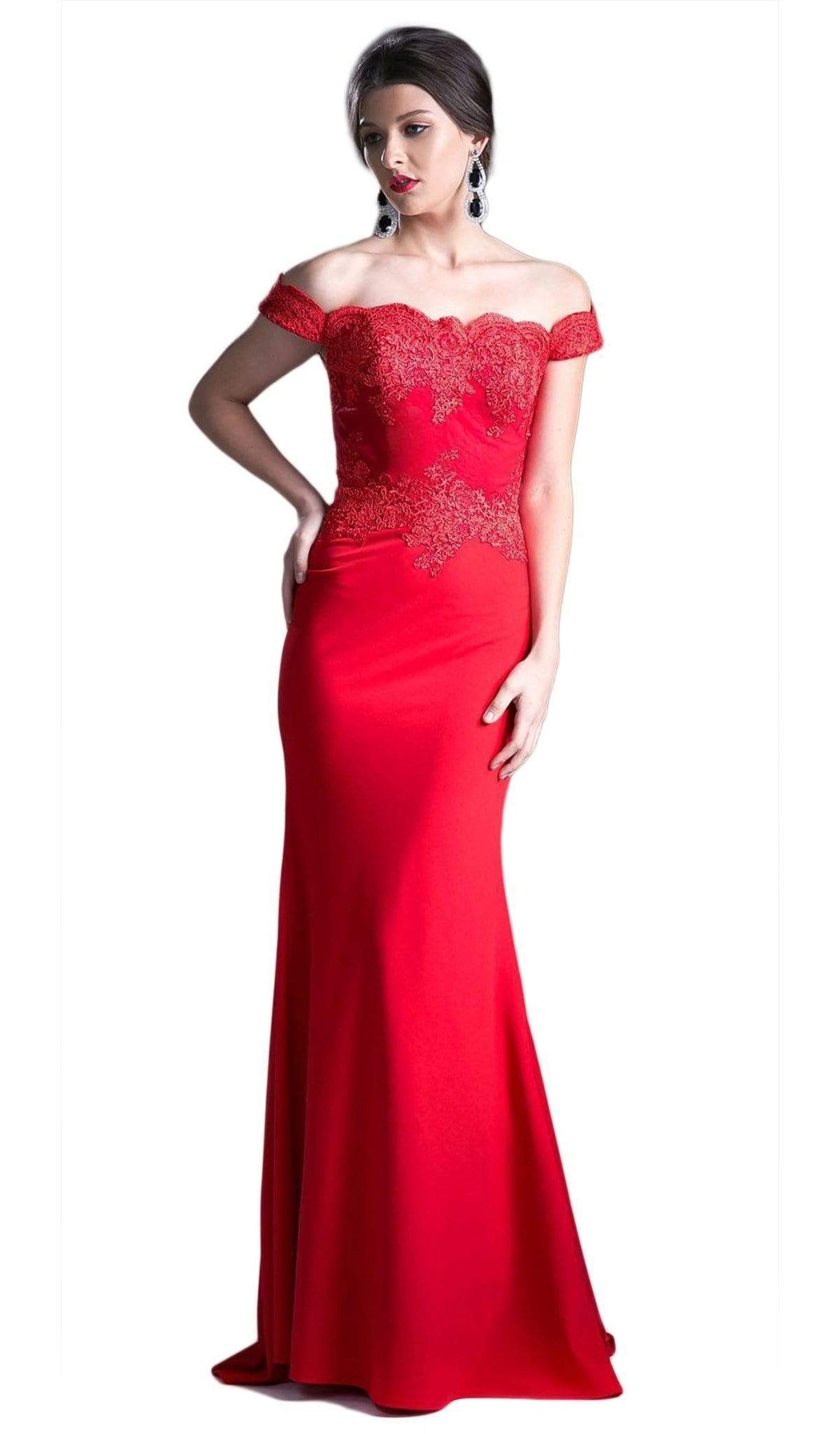 Cinderella Divine - CF158 Off Shoulder Stretch Crepe Satin Gown