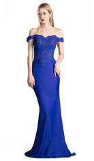 Cinderella Divine - CF158 Off Shoulder Stretch Crepe Satin Gown