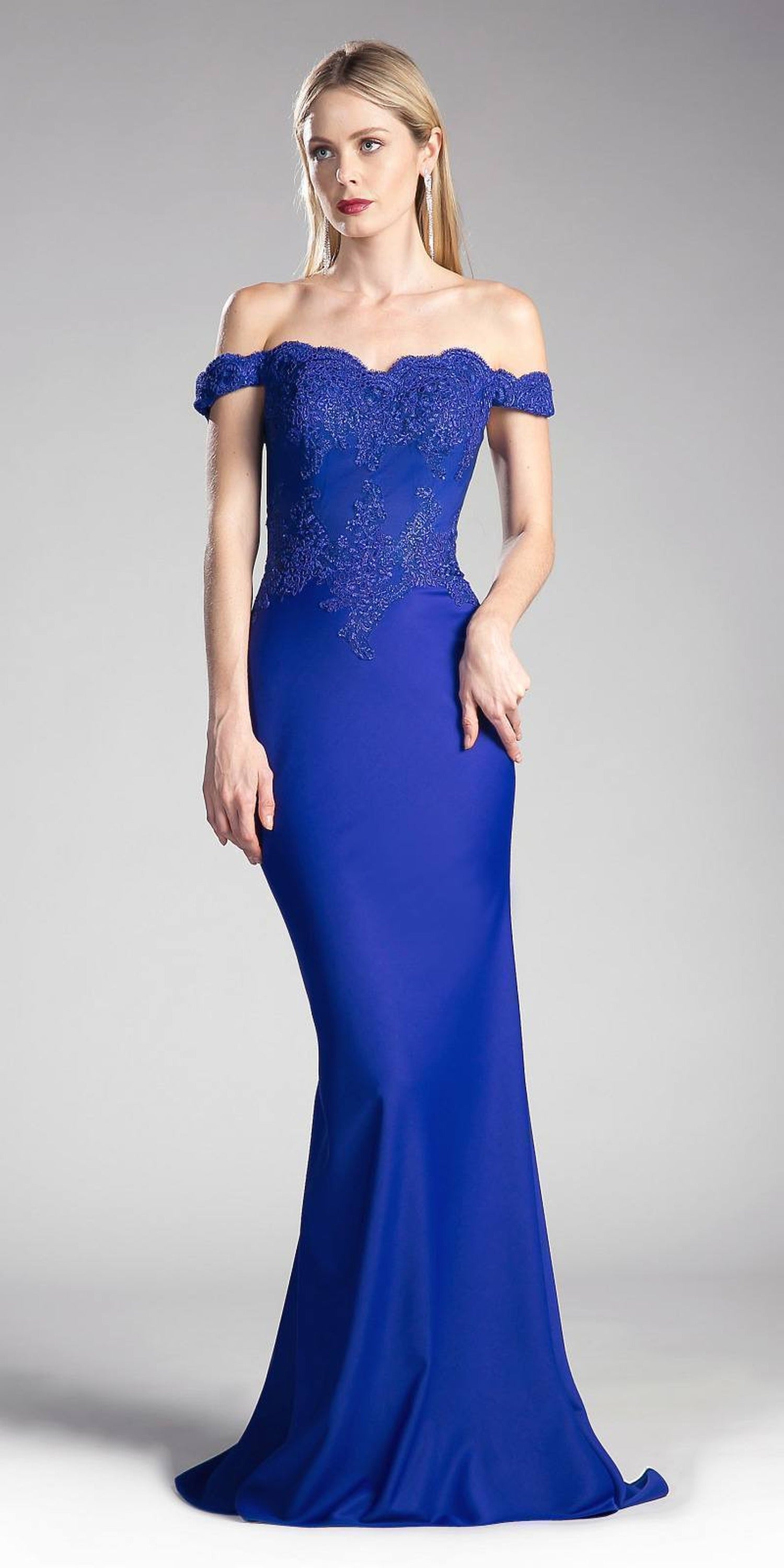 Cinderella Divine - CF158 Off Shoulder Stretch Crepe Satin Gown