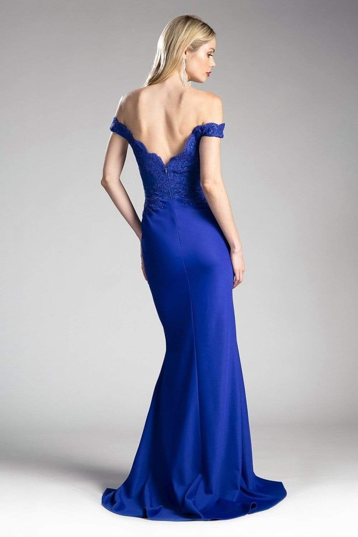 Cinderella Divine - CF158 Off Shoulder Stretch Crepe Satin Gown