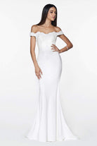 Cinderella Divine - CF158 Off Shoulder Stretch Crepe Satin Gown