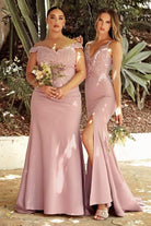 Cinderella Divine - CF158 Off Shoulder Stretch Crepe Satin Gown
