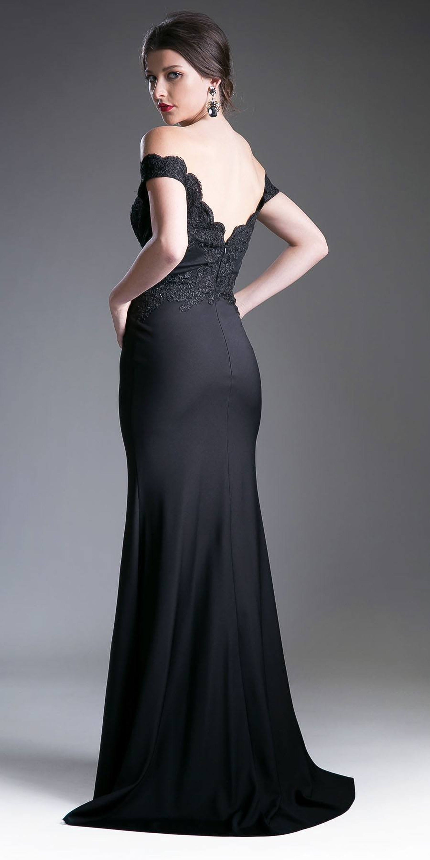 Cinderella Divine - CF158 Off Shoulder Stretch Crepe Satin Gown