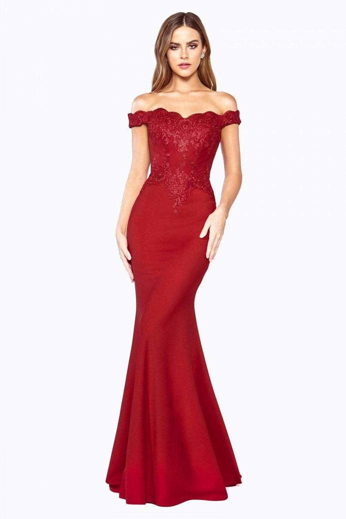 Cinderella Divine - CF158 Off Shoulder Stretch Crepe Satin Gown