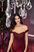 Cinderella Divine - CF158 Off Shoulder Stretch Crepe Satin Gown