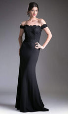 Cinderella Divine - CF158 Off Shoulder Stretch Crepe Satin Gown