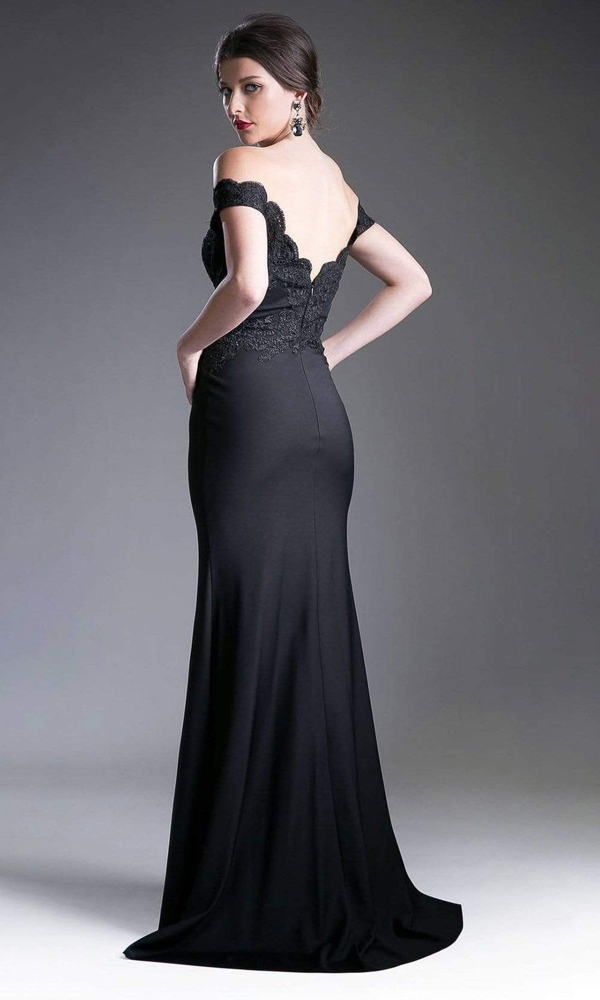 Cinderella Divine - CF158 Off Shoulder Stretch Crepe Satin Gown