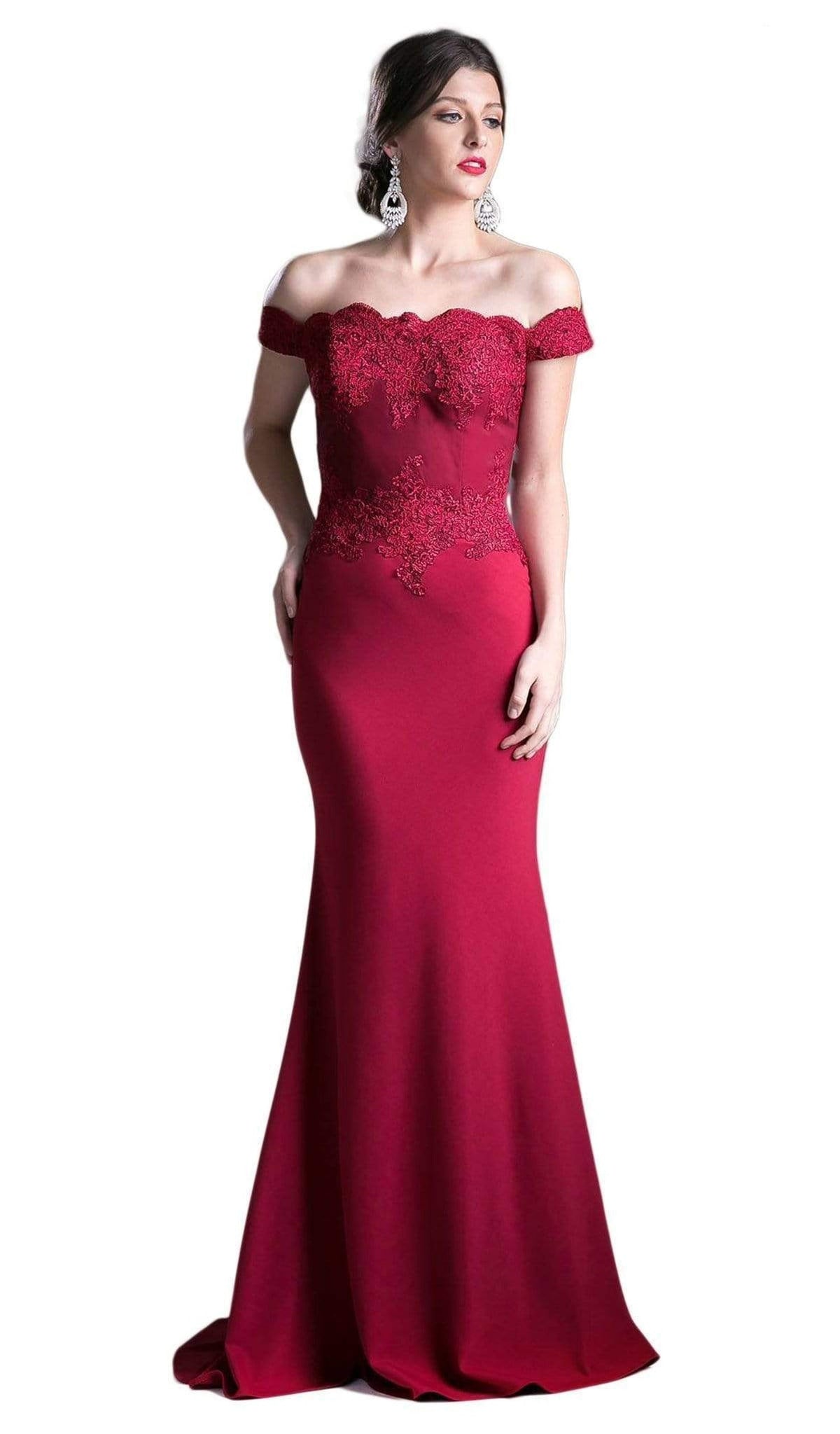 Cinderella Divine - CF158 Off Shoulder Stretch Crepe Satin Gown