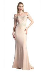 Cinderella Divine - CF158 Off Shoulder Stretch Crepe Satin Gown