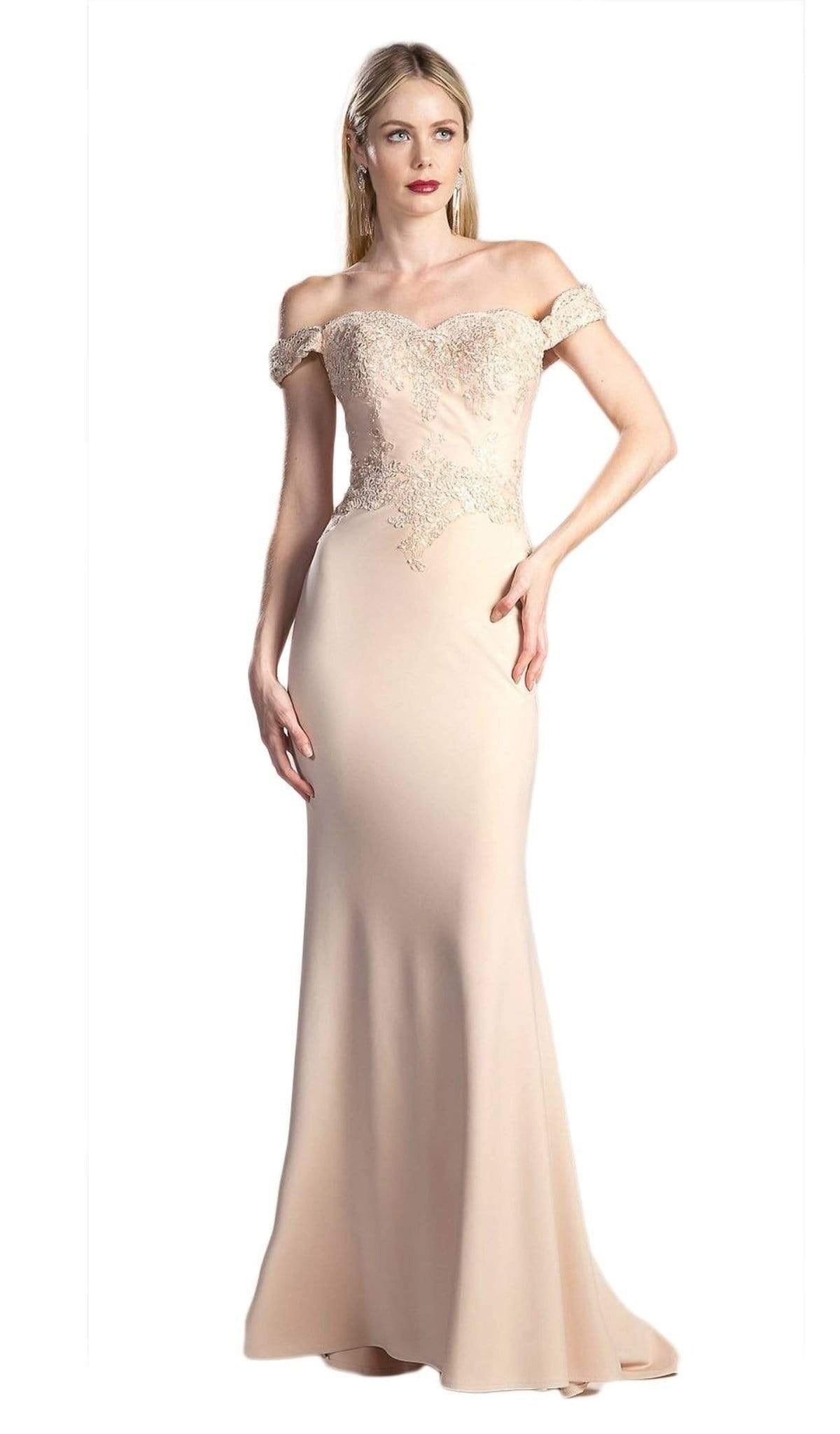 Cinderella Divine - CF158 Off Shoulder Stretch Crepe Satin Gown