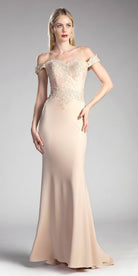 Cinderella Divine - CF158 Off Shoulder Stretch Crepe Satin Gown