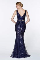 Cinderella Divine - CH552 Sequined Deep V-neck Trumpet Dress