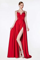 Cinderella Divine - CS034 Plunging V-neck A-line Gown With Train