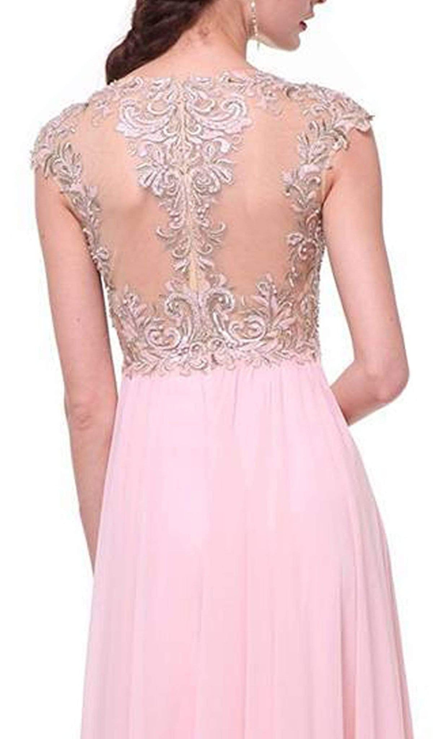 Cinderella Divine - Embellished Illusion Jewel Neck A-line Dress