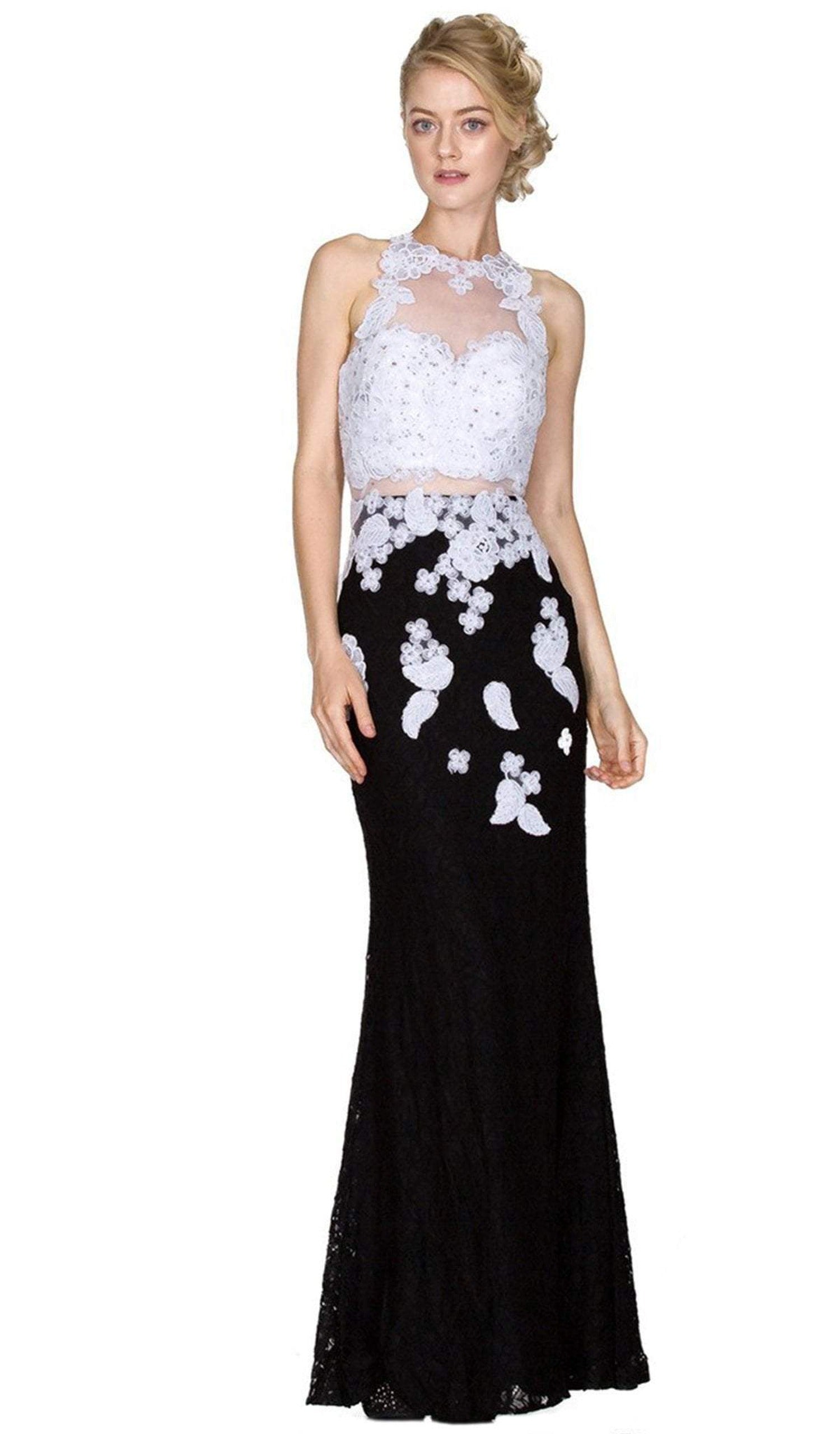 Cinderella Divine - Illusion Lace Appliqued Sheath Gown