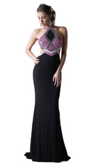 Cinderella Divine - Sleeveless Embellished Halter  Sheath Dress