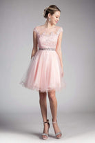 Cinderella Divine - UJ0012 Illusion Shoulders Ruffled Hem Cocktail Dress