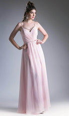 Cinderella Divine 1010 - Crisscross Neck Ruch Bod Chiffon Gown - detail view