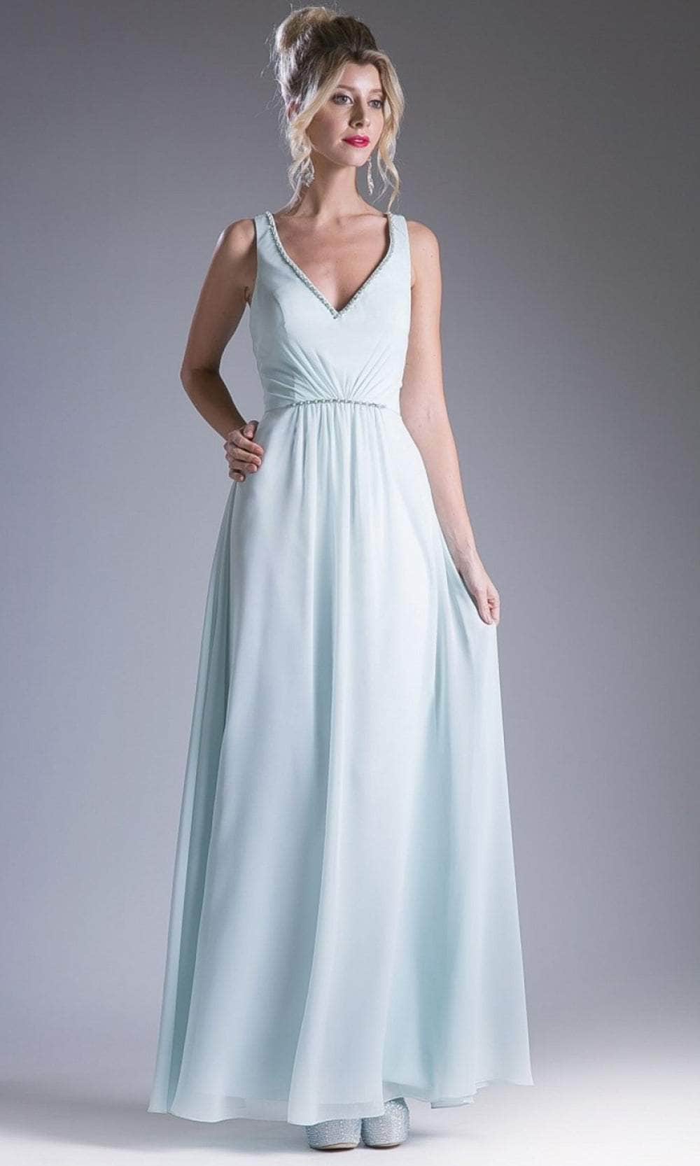 Cinderella Divine 1012 - V Neck Beaded Chiffon Dress - Silhouette Dresses