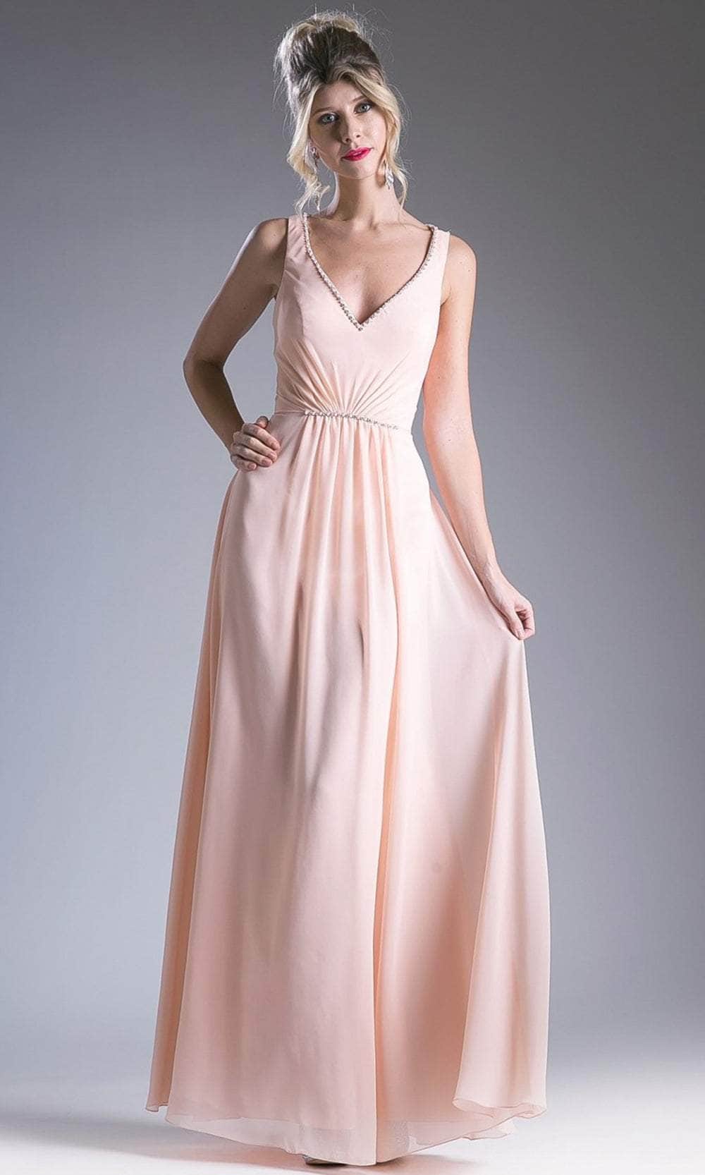 Cinderella Divine 1012 - V Neck Beaded Chiffon Dress - back view