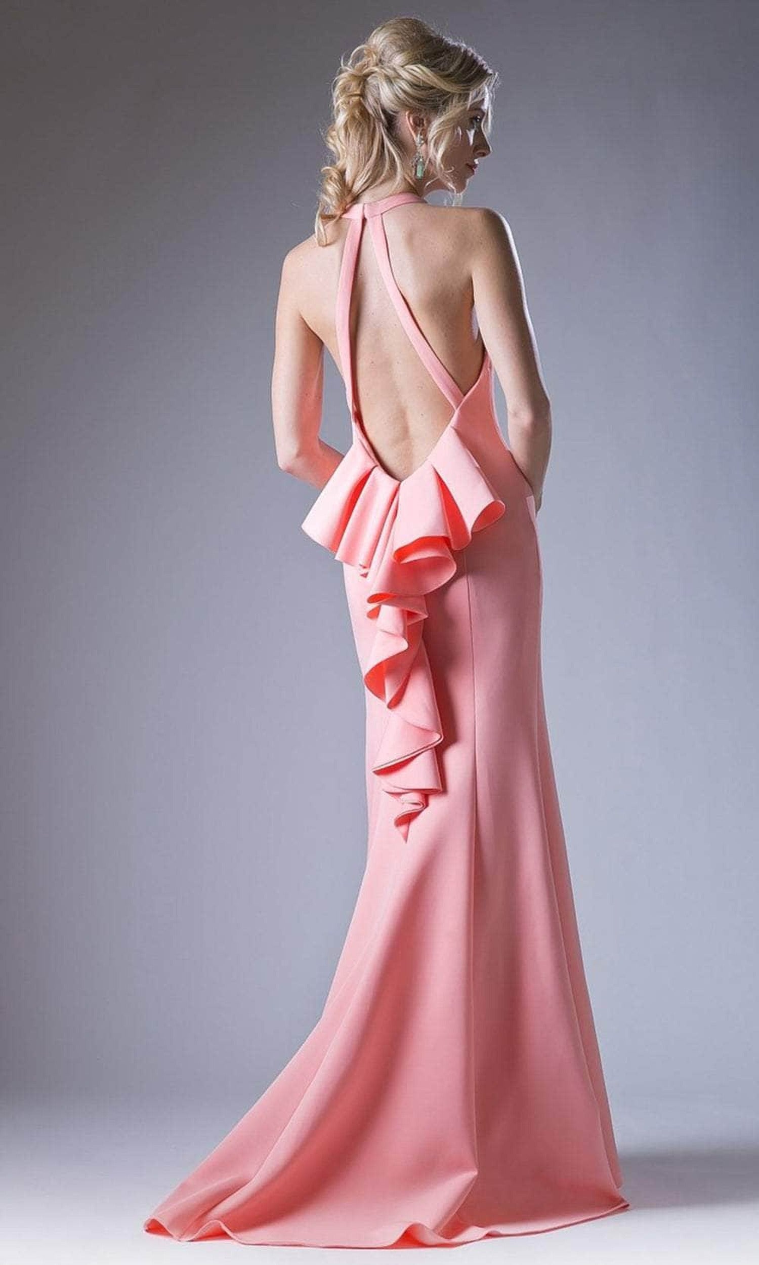 Cinderella Divine 11661 - Ruffled Back Trumpet Halter Gown