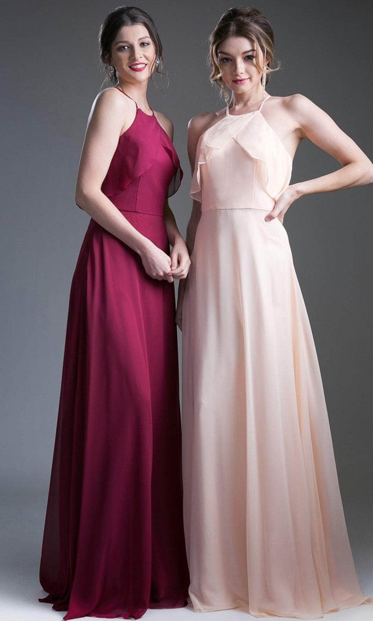 Cinderella Divine 13032 - Simple Thin Strapped Halter Dress