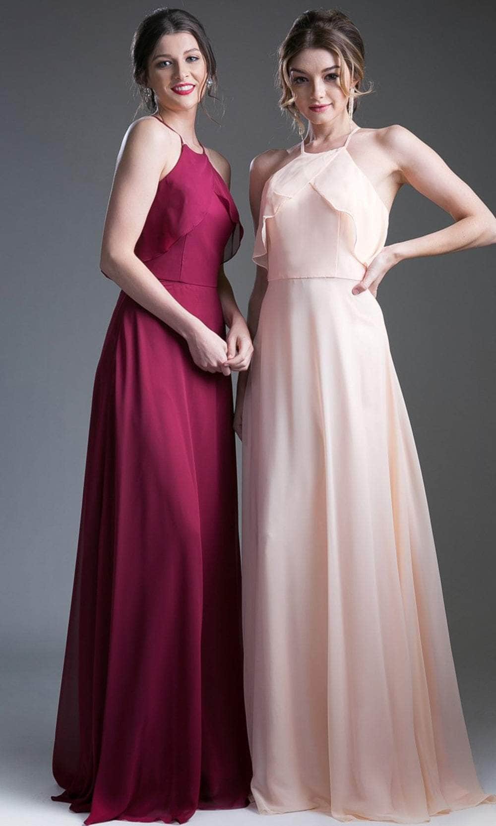 Cinderella Divine 13032 - Simple Thin Strapped Halter Dress - detail view