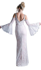 Cinderella Divine 13112 - Embellished Lace Long Bell Sleeve Sheath Dress