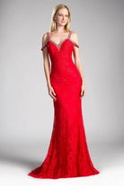 Cinderella Divine 13112A - Embellished Strappy V-neck Lace Fitted Dress - view 5